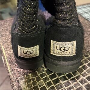 UGG Black and Gold Knit Sweater Boots